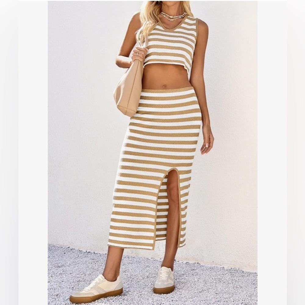 NWT Striped Lightweight Sweater Knit Top and Midi Skirt Set-S - Picture 13 of 17